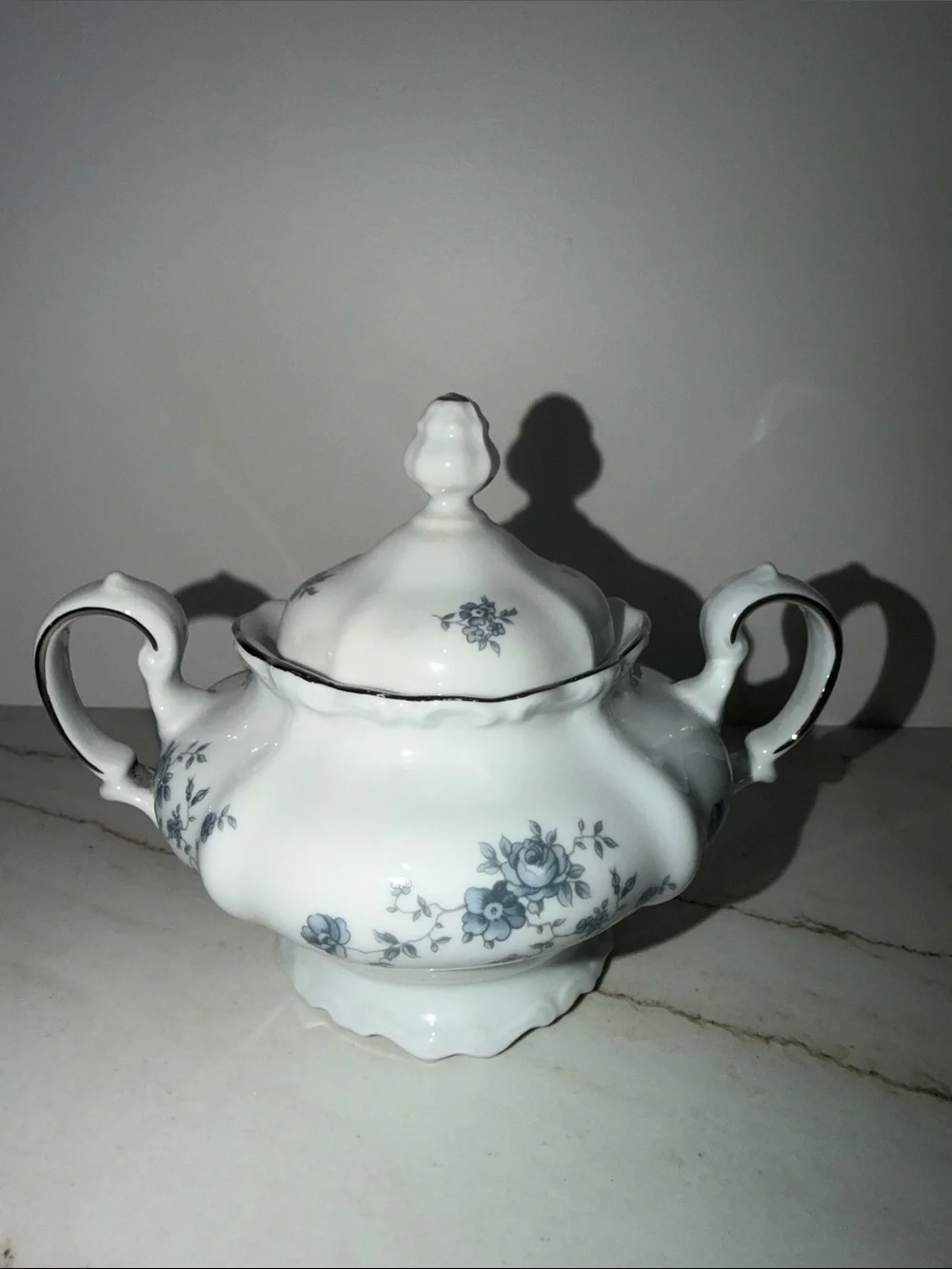 Blue flower China sugar bowl
